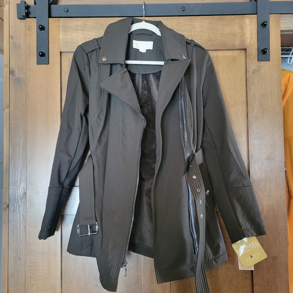NWT Michael Kors Fleece Lined Trench Jacket Size Small - Hunter Green
